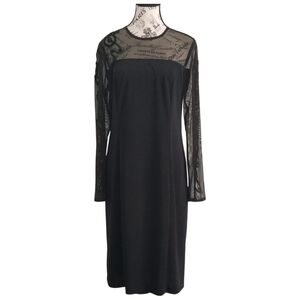 🇨🇦 Frank Lyman 90s minimalist Black Dress With Mesh Sleeves